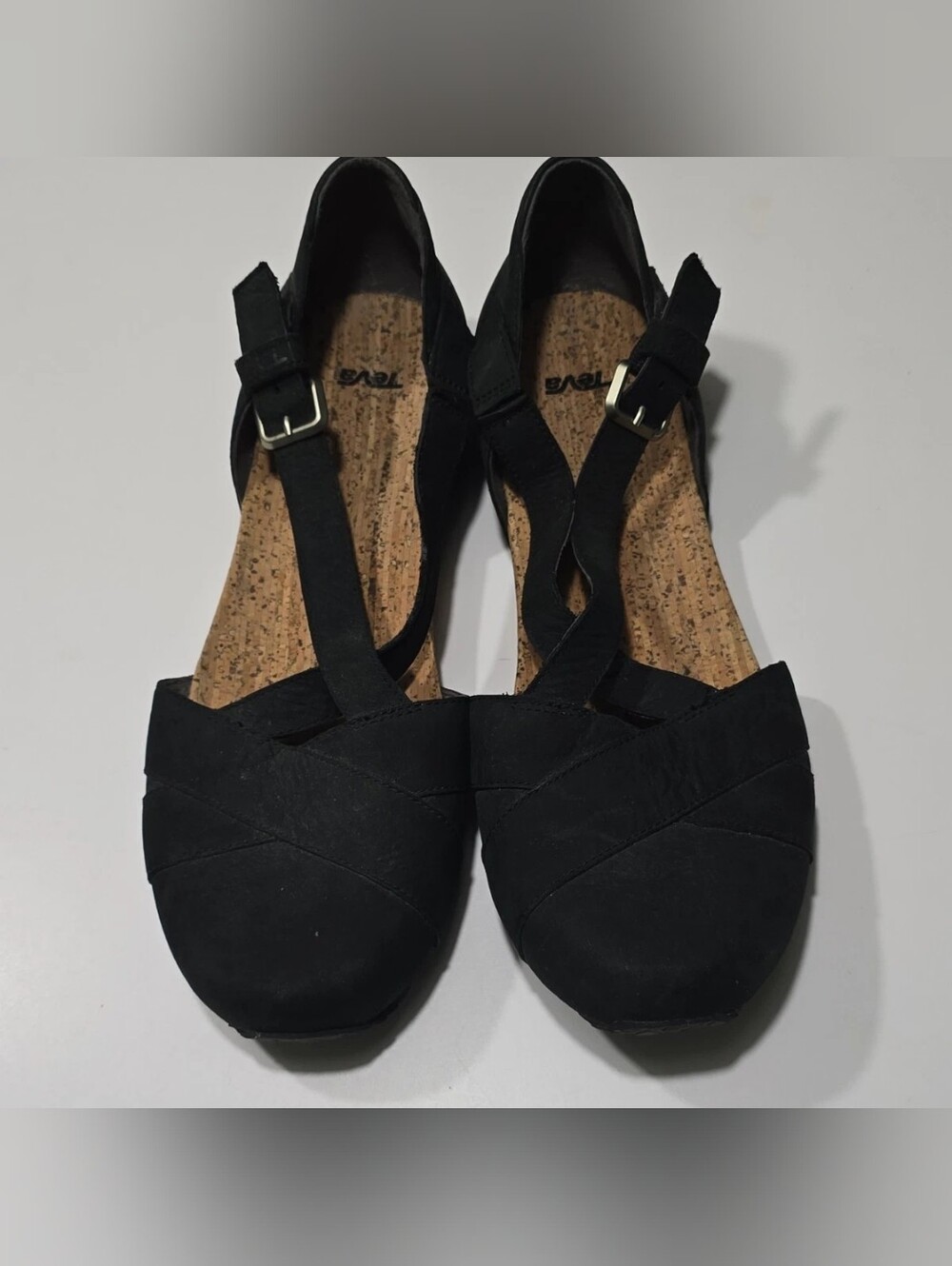 Teva Mahonia Mary Jane Black Leather Crisscross Buckle Sandals Women's Size 6.5
